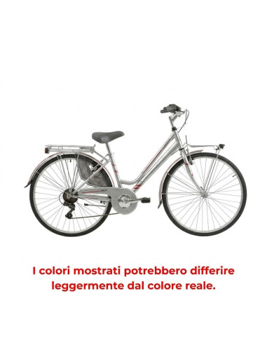 BICI DA DONNA CITY BIKE BICICLETTA MISURA 26 LINEA MOVING CAMBIO 6V MOV26D6V COMPLETA DI ACCESSORI E LUCI A LED
