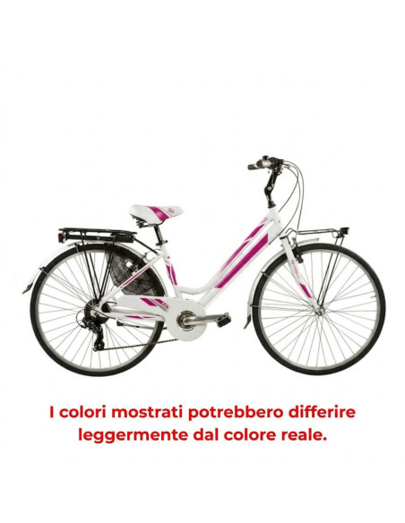 BICI DA DONNA CITY BIKE TELAIO IN ALLUMINIO BICICLETTA MISURA 26 LINEA DEA CAMBIO 6V DEA26D6V COMPLETA DI ACCESSORI E LUCI A LED